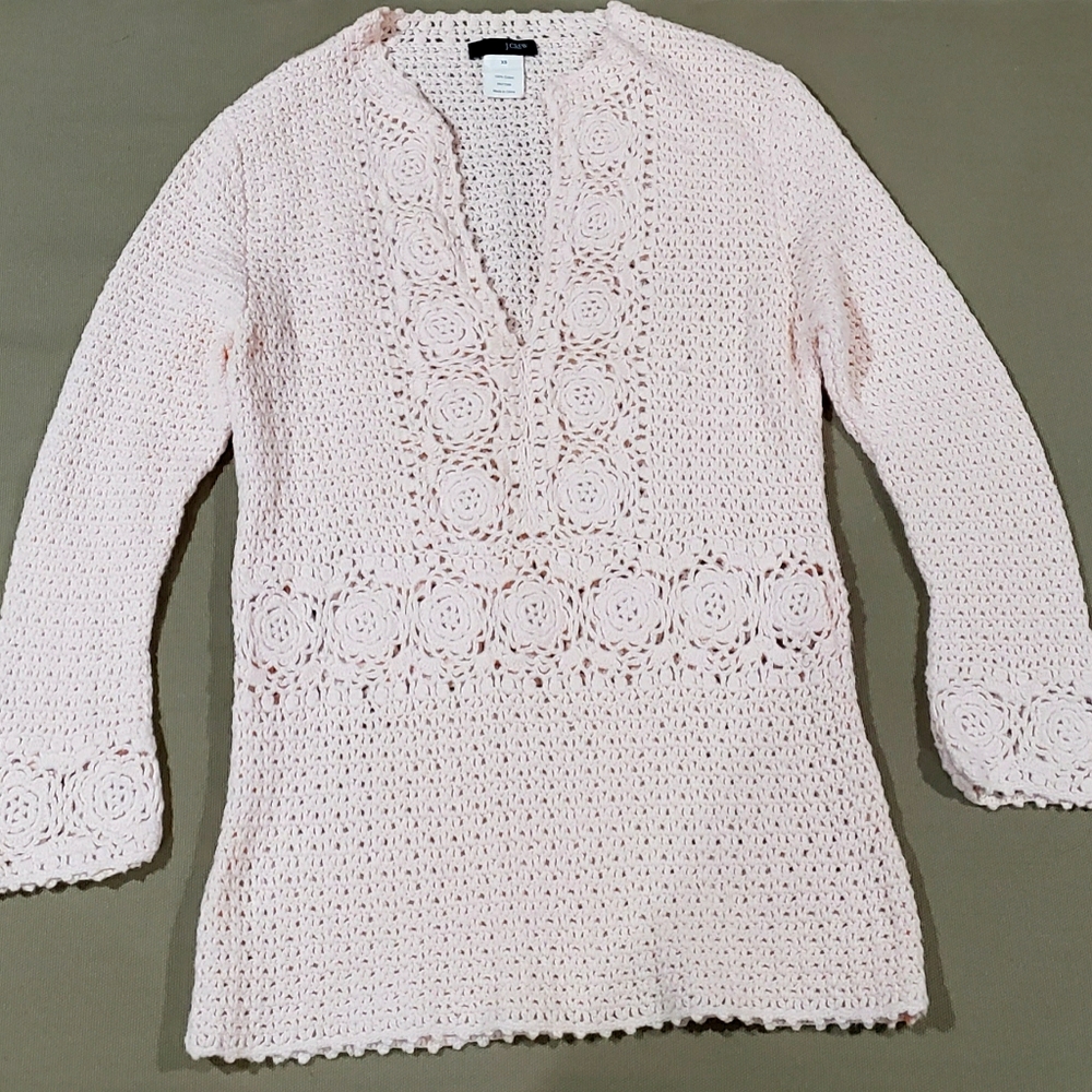 J Crew pale pink crochet sweater